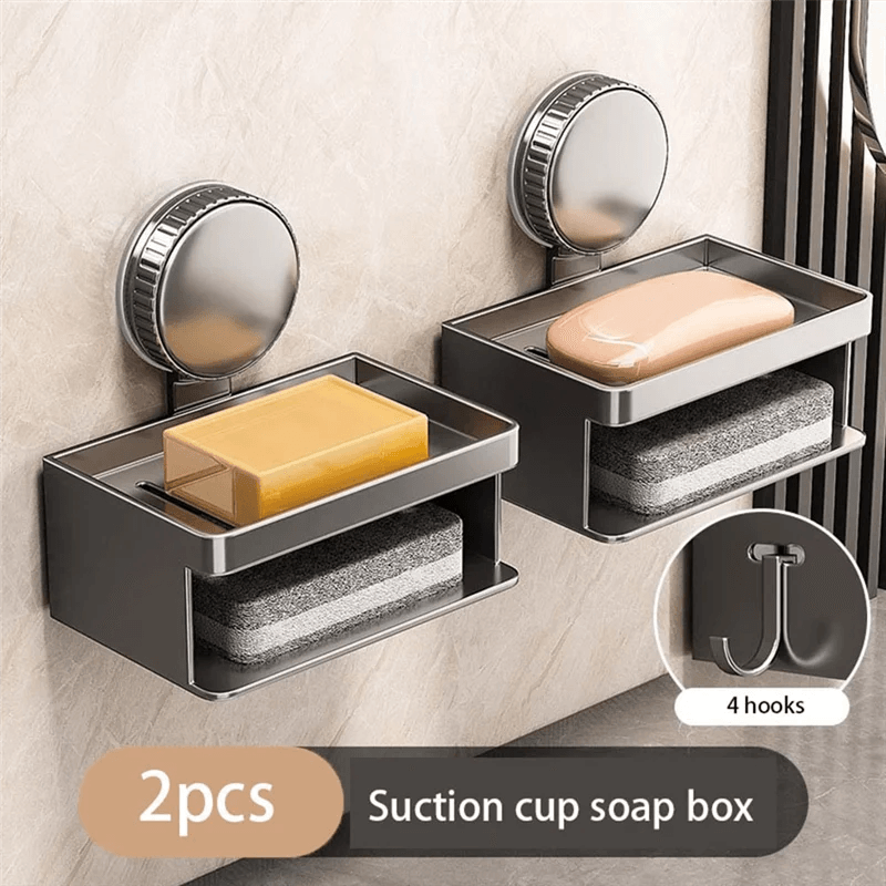 Wall-Mounted Aluminum Soap Dish with Suction Cup & Drain Rack