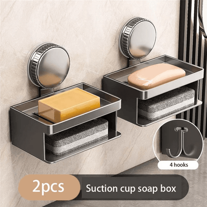 Wall-Mounted Aluminum Soap Dish with Suction Cup & Drain Rack