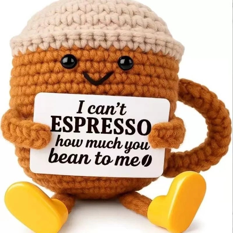 Handmade Crochet Coffee Emotional Support Doll Desktop Ornament Gift