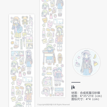 Kawaii Character Washi Tape Stickers - Decorative Craft Tape Roll