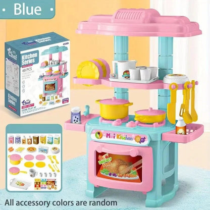 DIY Mini Kitchen Counter Play Set with Cooking Food & Tableware Toys
