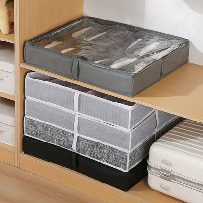 12 Compartment Foldable Transparent Shoe Storage Organizer Box