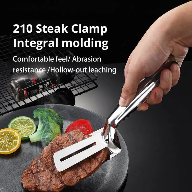 Stainless Steel Food Tongs - Steak Pancake Fish BBQ Kitchen Clip