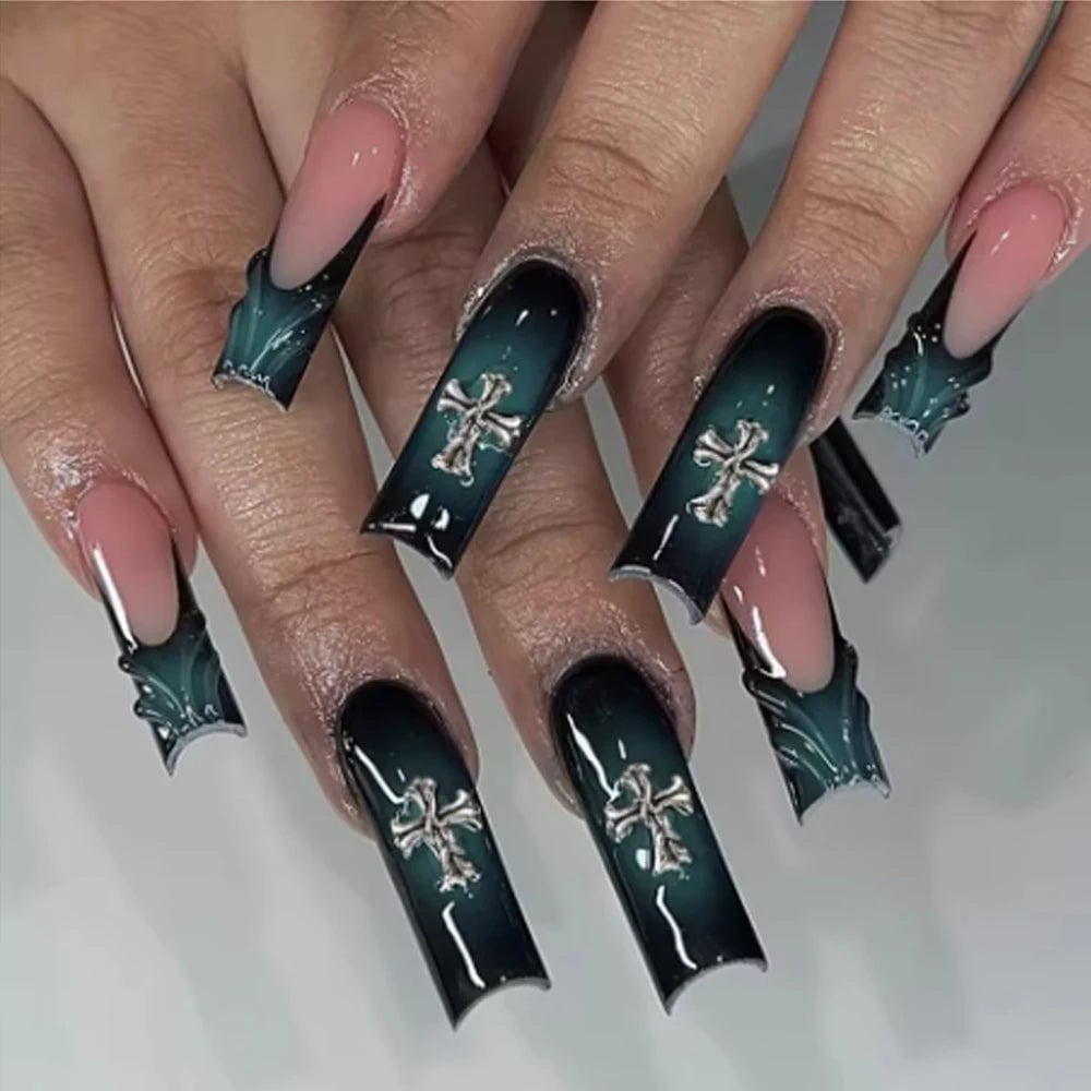 120pc Dark Vintage Cross Heart Metal Nail Art Patches Y2K Gothic Style