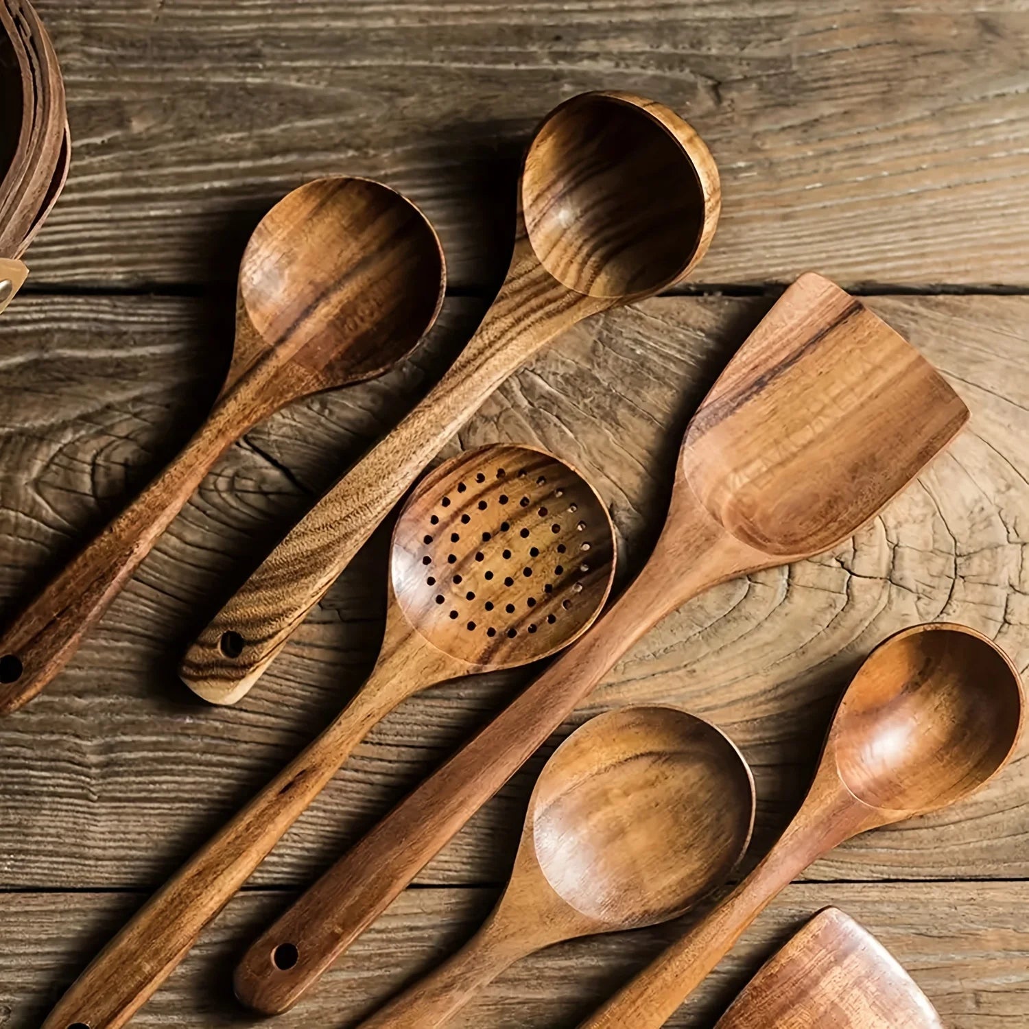 5-Piece Natural Wooden Kitchen Utensils Set - Spoons Spatula Ladle