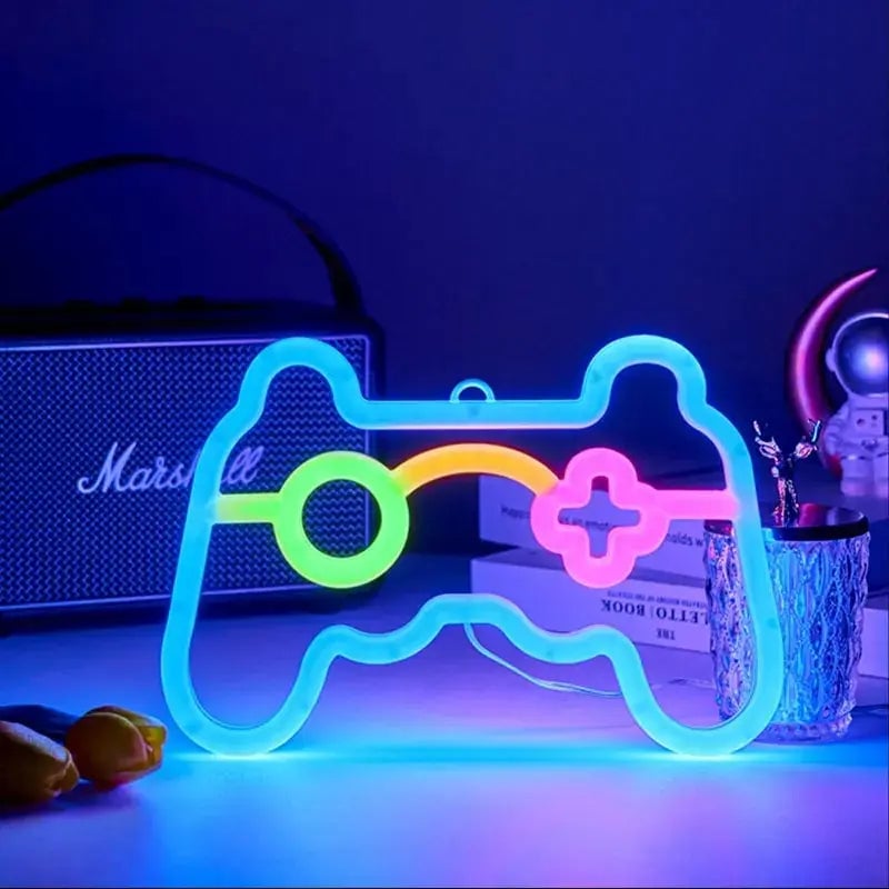 LED Game Controller Neon Sign Light - USB/Battery Gaming Room Decor