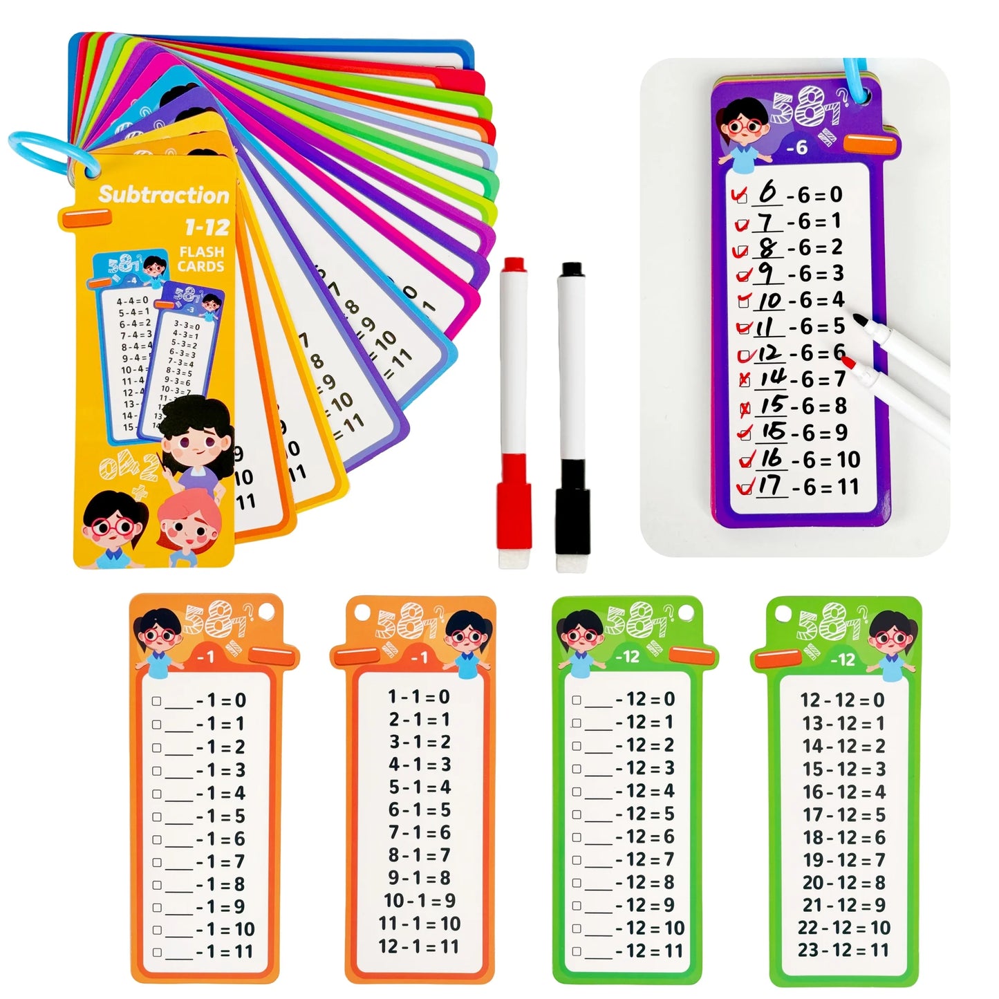 Digital Math Flash Cards 15-Card Set with 2 Erasable Pens Learning Kit