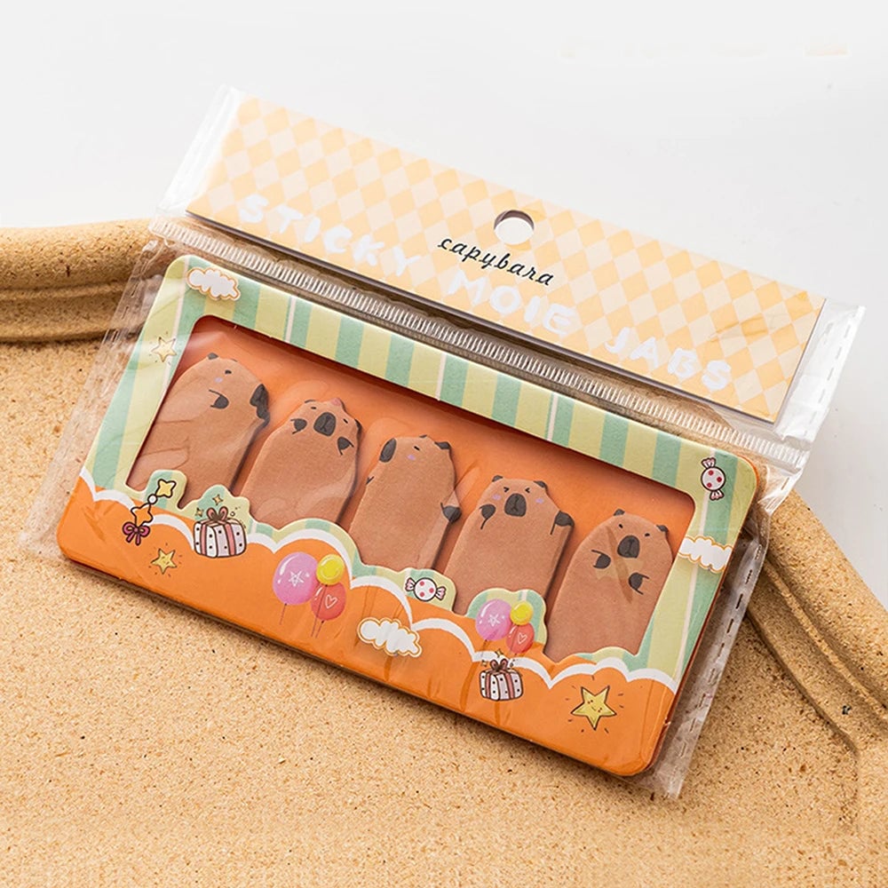 Cartoon Animals Sticky Notes 150 Sheets - Capybara Panda Cat Memo Clips