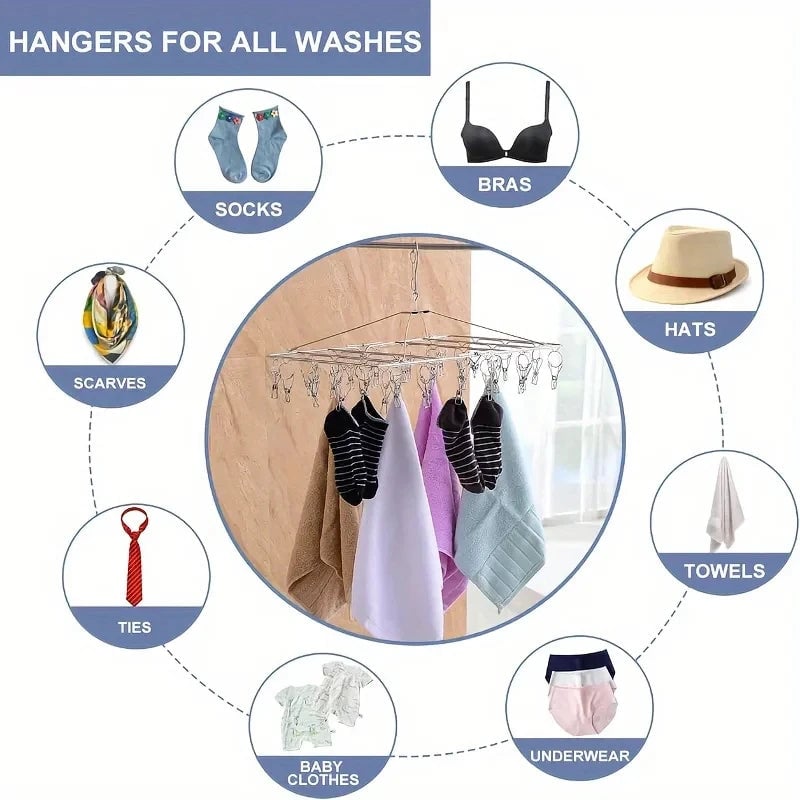 Stainless Steel Windproof Clothespin Hanger for Bra Sock Towel