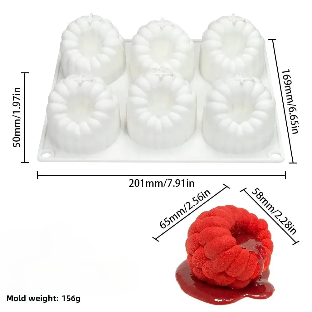 6-Cavity Raspberry Mousse Silicone Mold for Chocolate Desserts