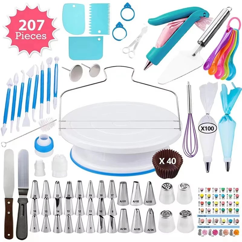 Rotating Cake Turntable & Icing Smoother Kit - DIY Decorating Tools