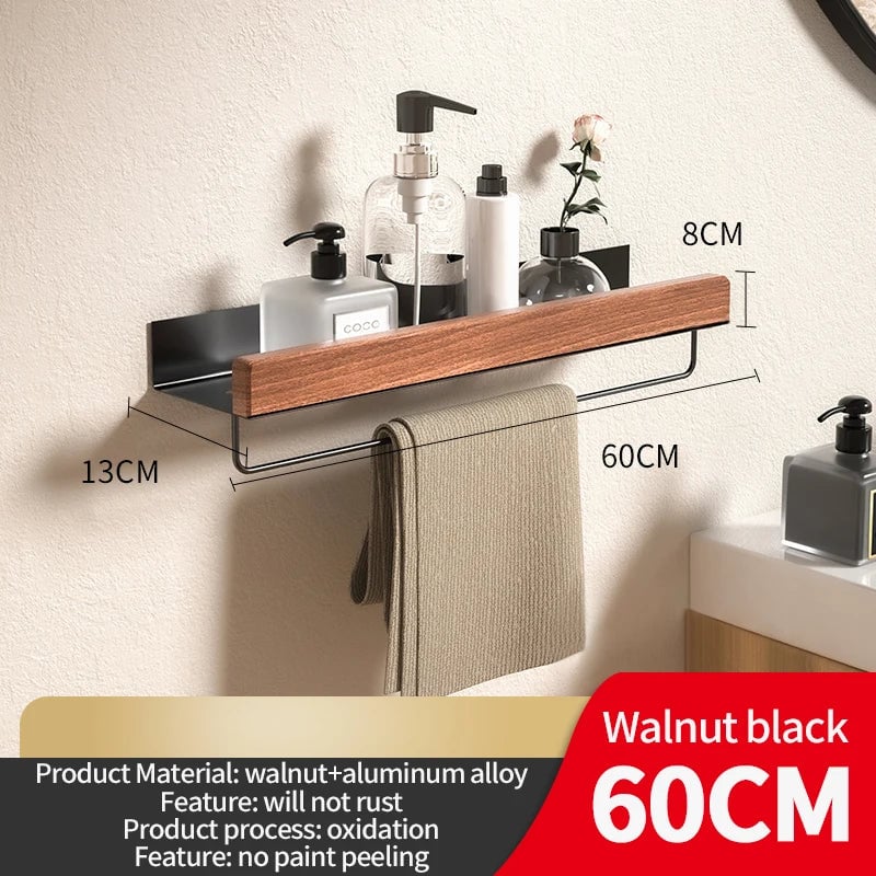 Wood Aluminum Corner Bathroom Shelf Wall Mount Shampoo Storage Rack