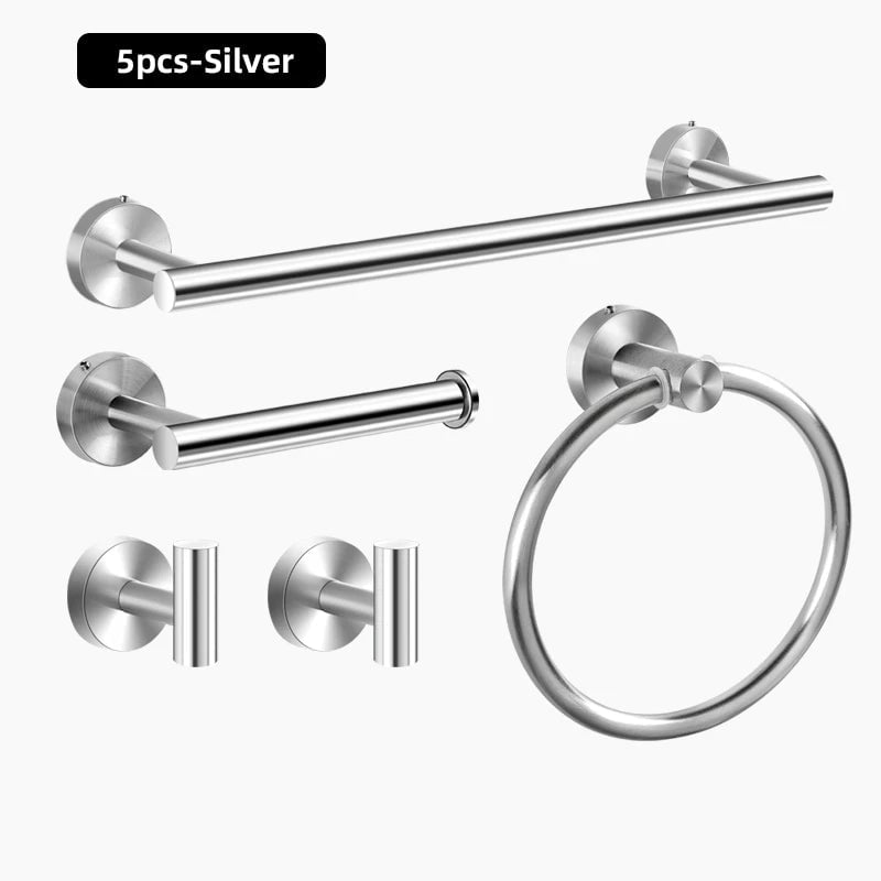 3-Piece Stainless Steel Bathroom Hardware Set - Towel Bar Ring Paper