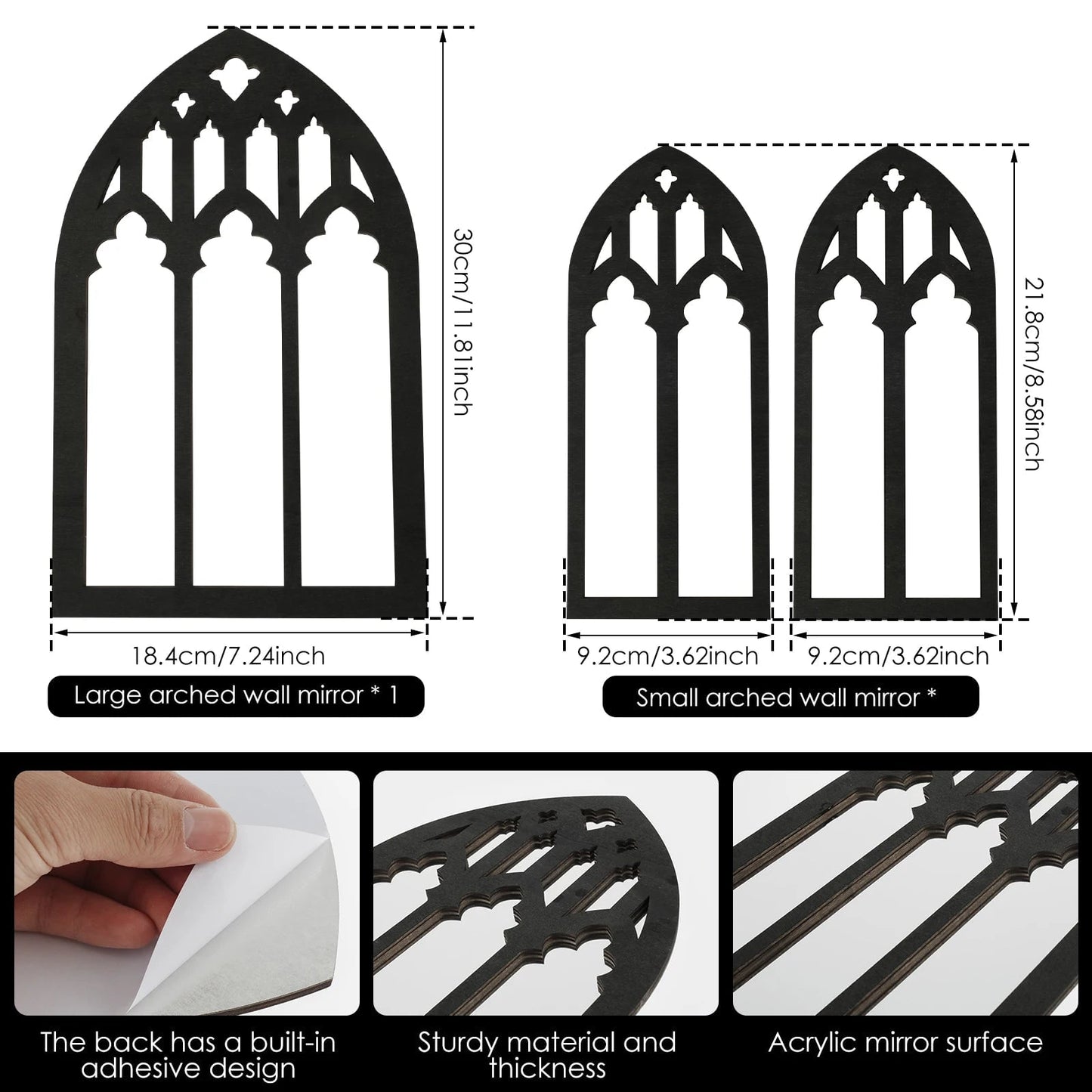 3Pcs Gothic Arched Wall Mirrors Cathedral Window Design Home Decor