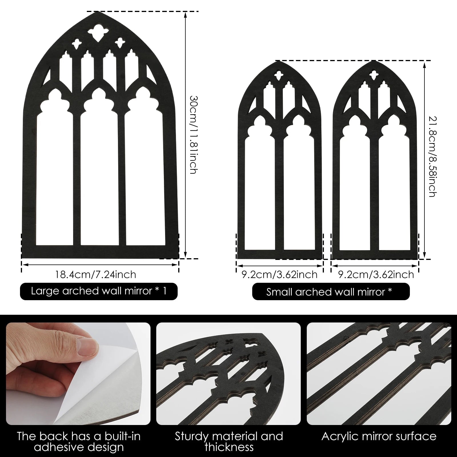 3Pcs Gothic Arched Wall Mirrors Cathedral Window Design Home Decor