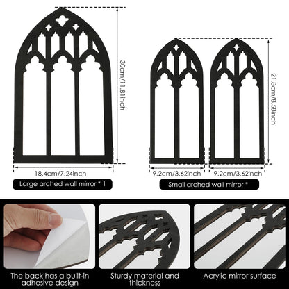 3Pcs Gothic Arched Wall Mirrors Cathedral Window Design Home Decor