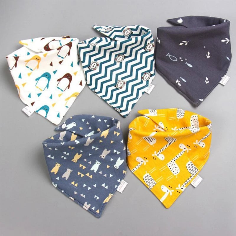 Cotton Triangle Bandana Bibs Set - Waterproof Baby Saliva Towels 5pc