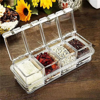 Acrylic Spice Containers Set 4pcs - Clear Seasoning Jars with Lids