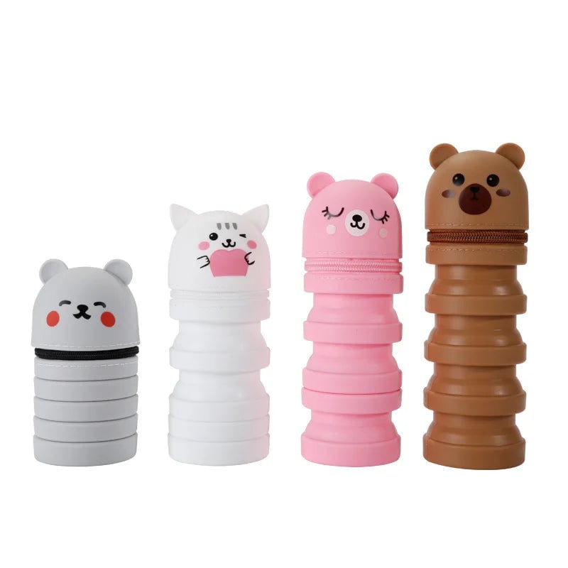 Foldable Silicone Cartoon Animal Pencil Case Desk Organizer Pouch