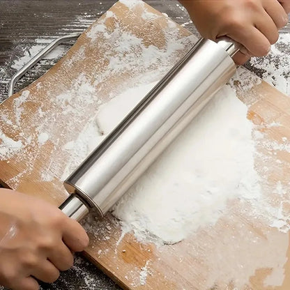 Heavy-Duty Stainless Steel Rolling Pin Anti-Slip Handle Baking
