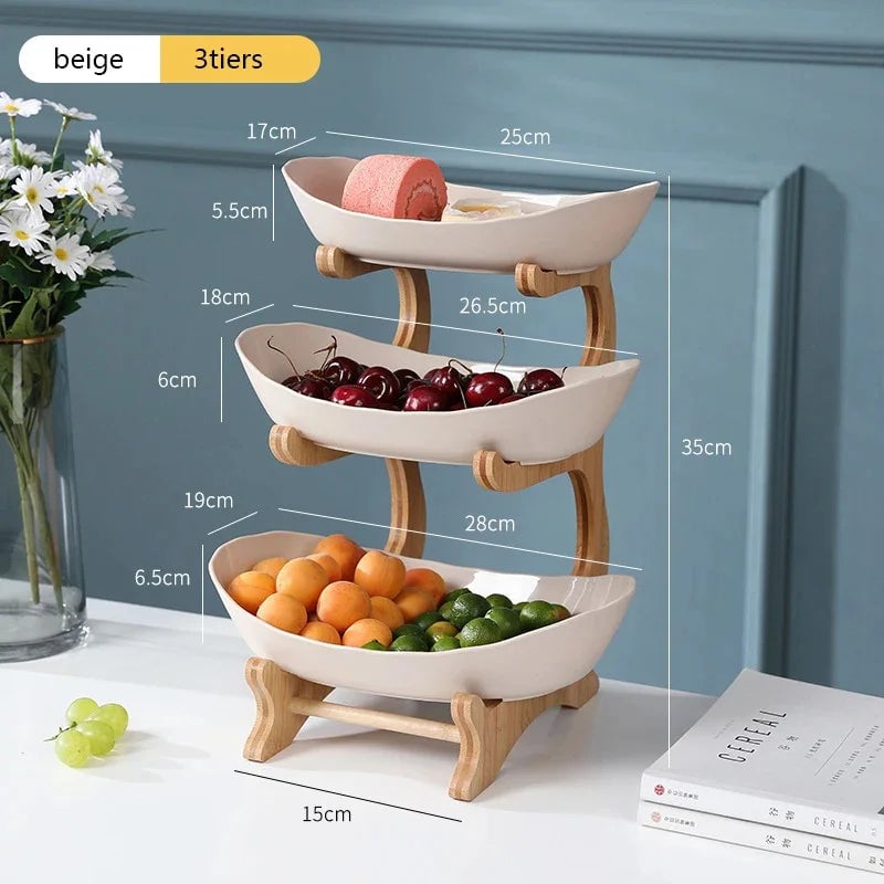 Multi-Compartment Wooden Serving Tray - Fruit Bowl & Candy Dish