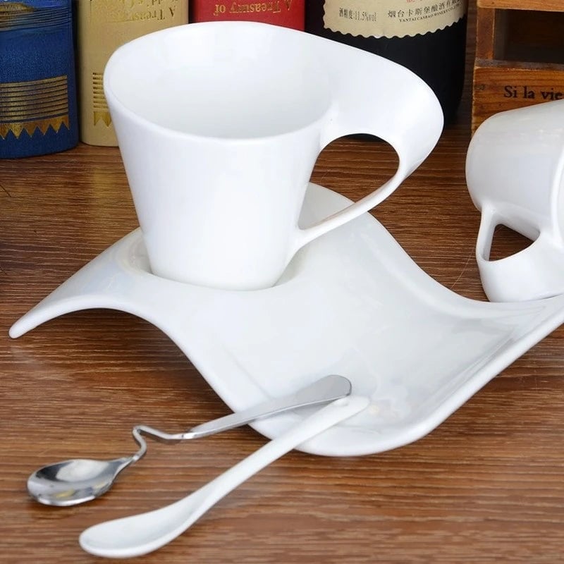 European Ceramic Espresso Cup Set with Spoon & Holder - 3-Piece