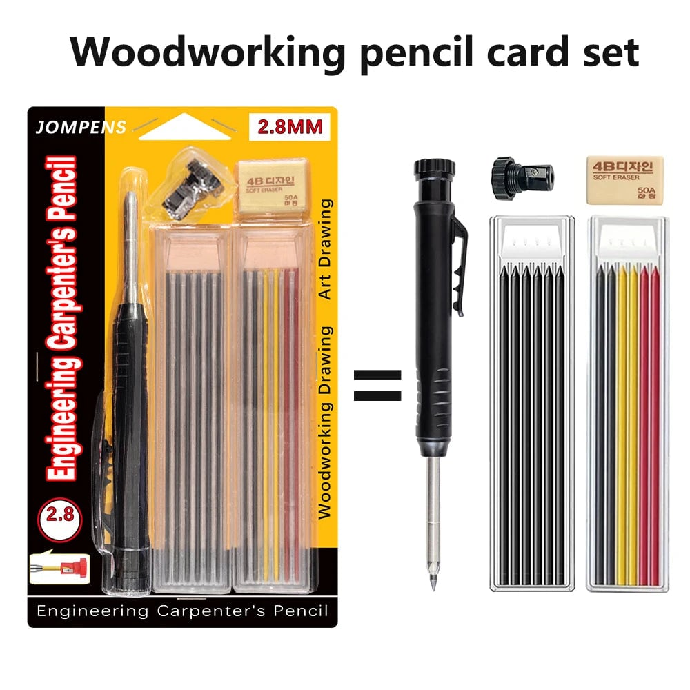 Solid Carpenter Pencil Set with Built-In Sharpener Deep Hole Marking
