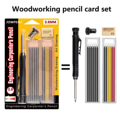 Solid Carpenter Pencil Set with Built-In Sharpener Deep Hole Marking