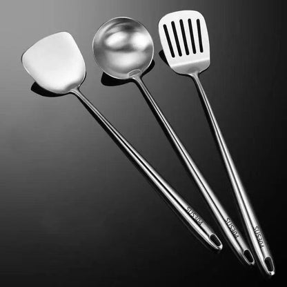 304 Stainless Steel Wok Spatula & Slotted Turner Rice Spoon Set
