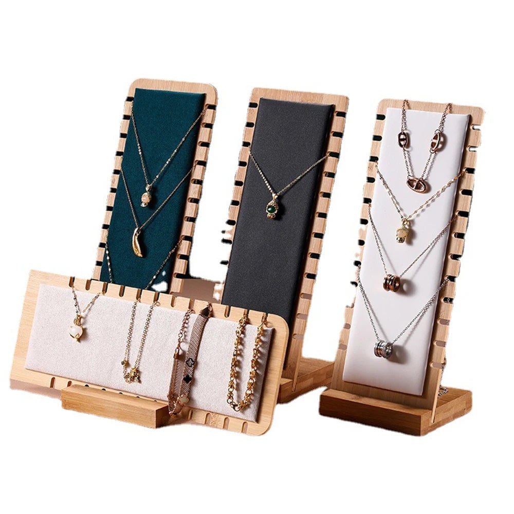 Solid Bamboo Wood Jewelry Display Stand for Necklaces & Pendants