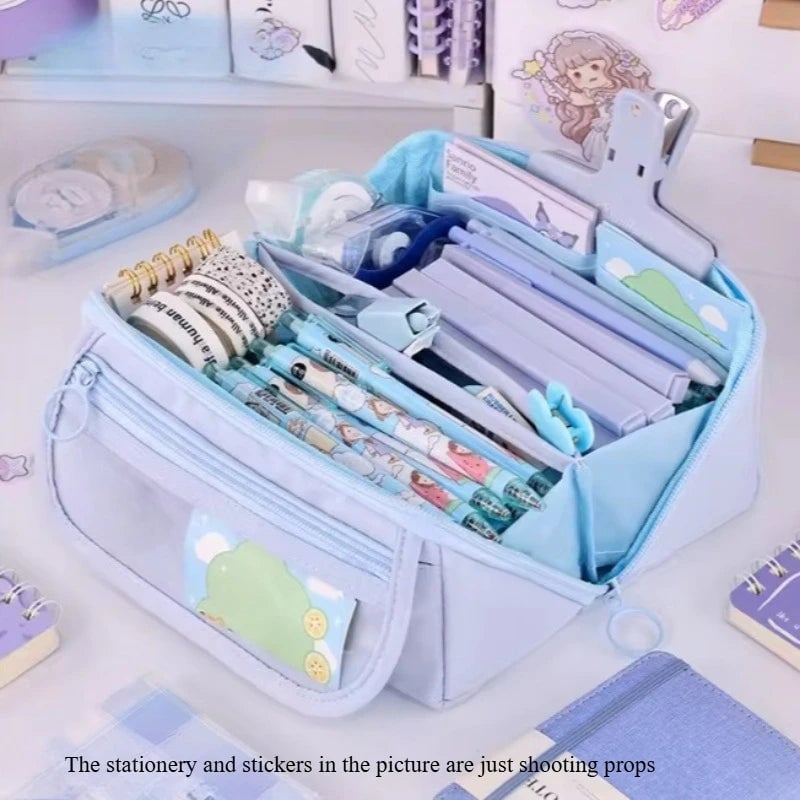 Large Multi-Compartment Pencil Case Organizer - Desktop Storage
