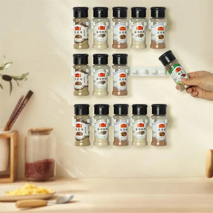 2pcs Grey Plastic Wall-Mounted Adhesive Spice Jar Rack Kitchen Storage