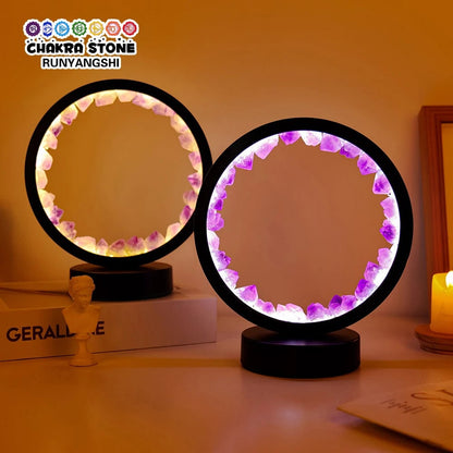LED Crystal Amethyst Healing Stone Lamp - Natural Round Gemstone
