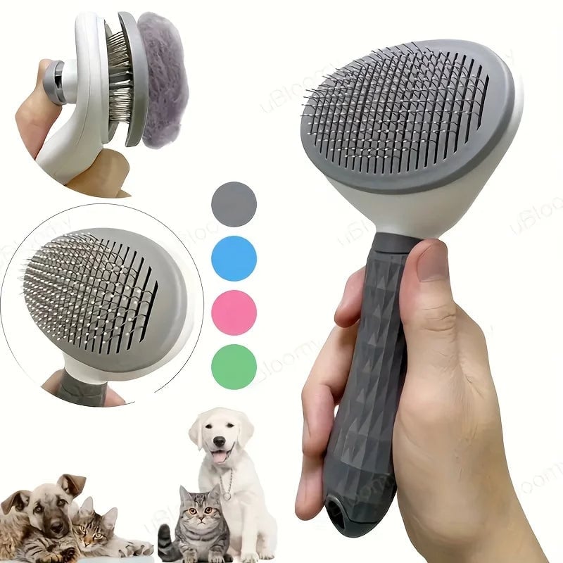 One-Click Pet Hair Removal Comb - Automatic Slicker Brush Dogs Cats