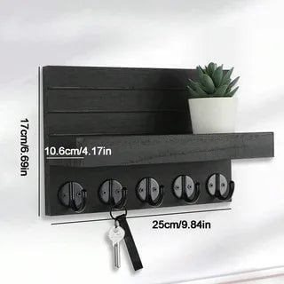 Wooden Key Holder Wall Mounted Mail Organizer 5 Hook Rustic Rack