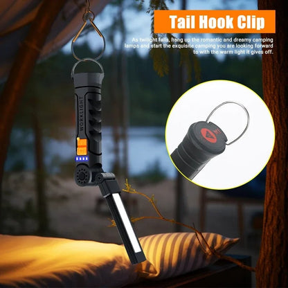 USB Rechargeable COB LED Work Light Magnetic Portable Camping Torch