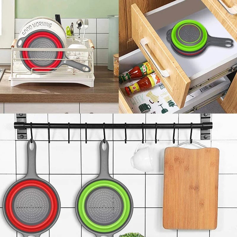 Extendable Collapsible Kitchen Colander - Long Handle Pasta Strainer
