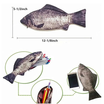 Fish Shaped Pencil Case - Novelty Pen Bag & Coin Purse Office Supply