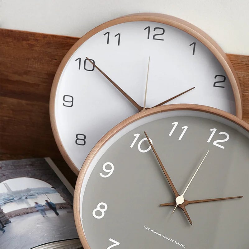 Nordic Solid Wood Wall Clock - Modern Minimalist Design Home Decor