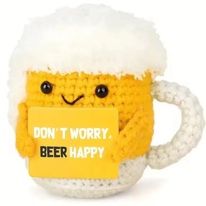 Handmade Crochet Coffee Emotional Support Doll Desktop Ornament Gift
