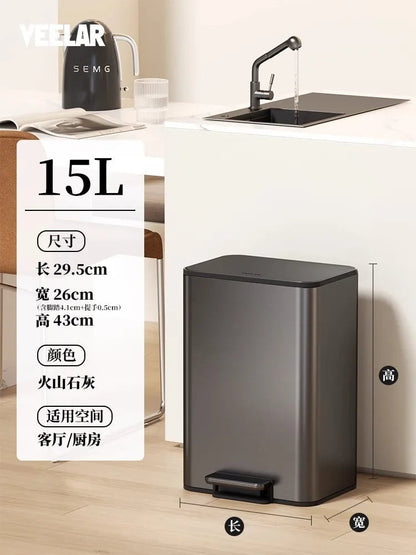 Large Stainless Steel Kitchen Bin - Italian Style High-Grade Waste