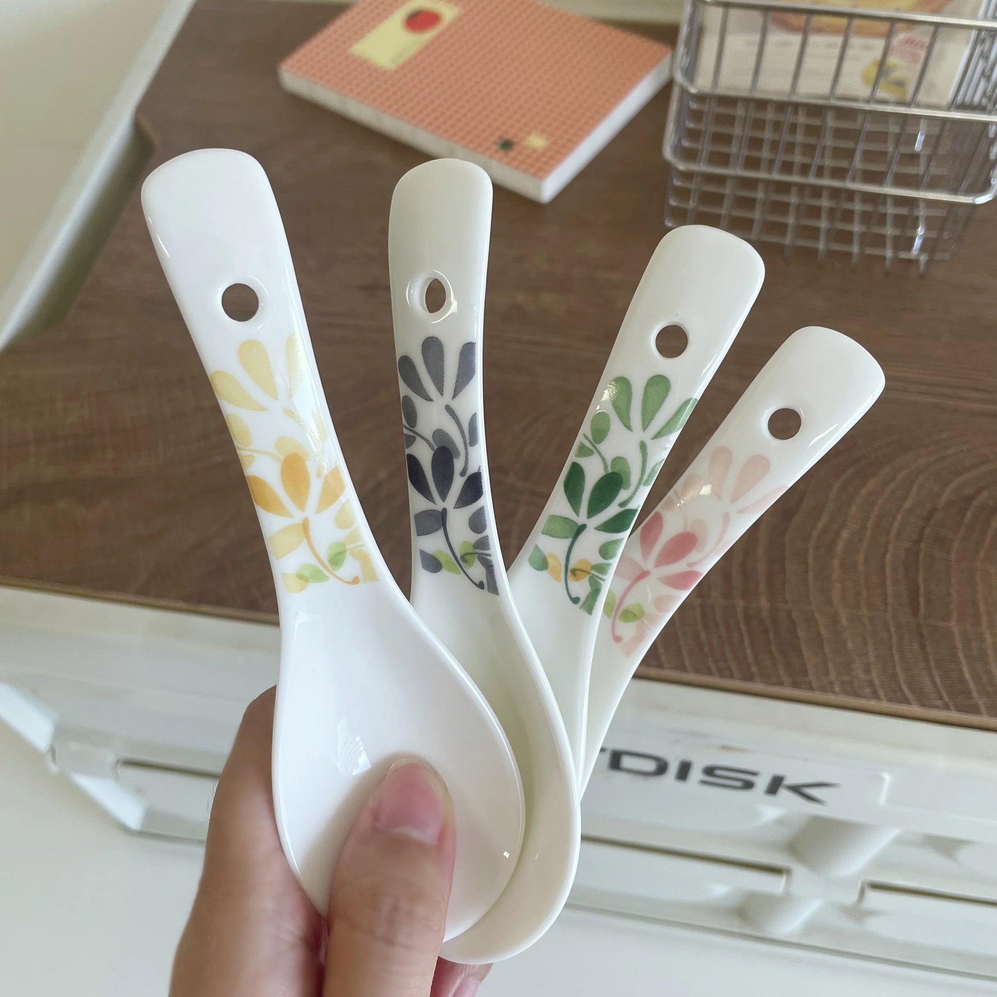 15cm Ceramic Soup Spoons Set - Four Seasons Floral Underglaze Design
