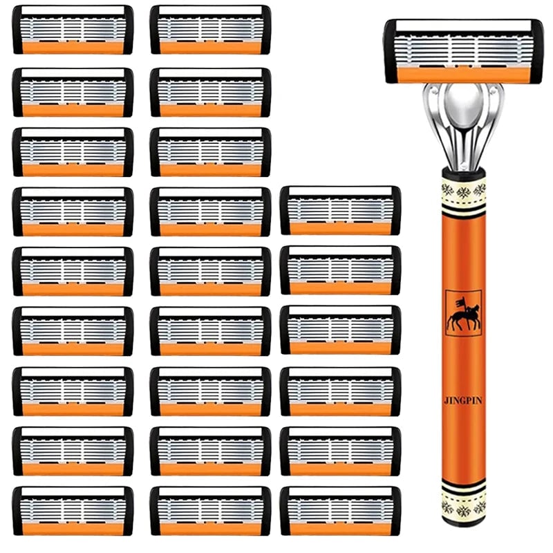 6-Layer Stainless Steel Safety Razor Set - Sharp Changeable Blade