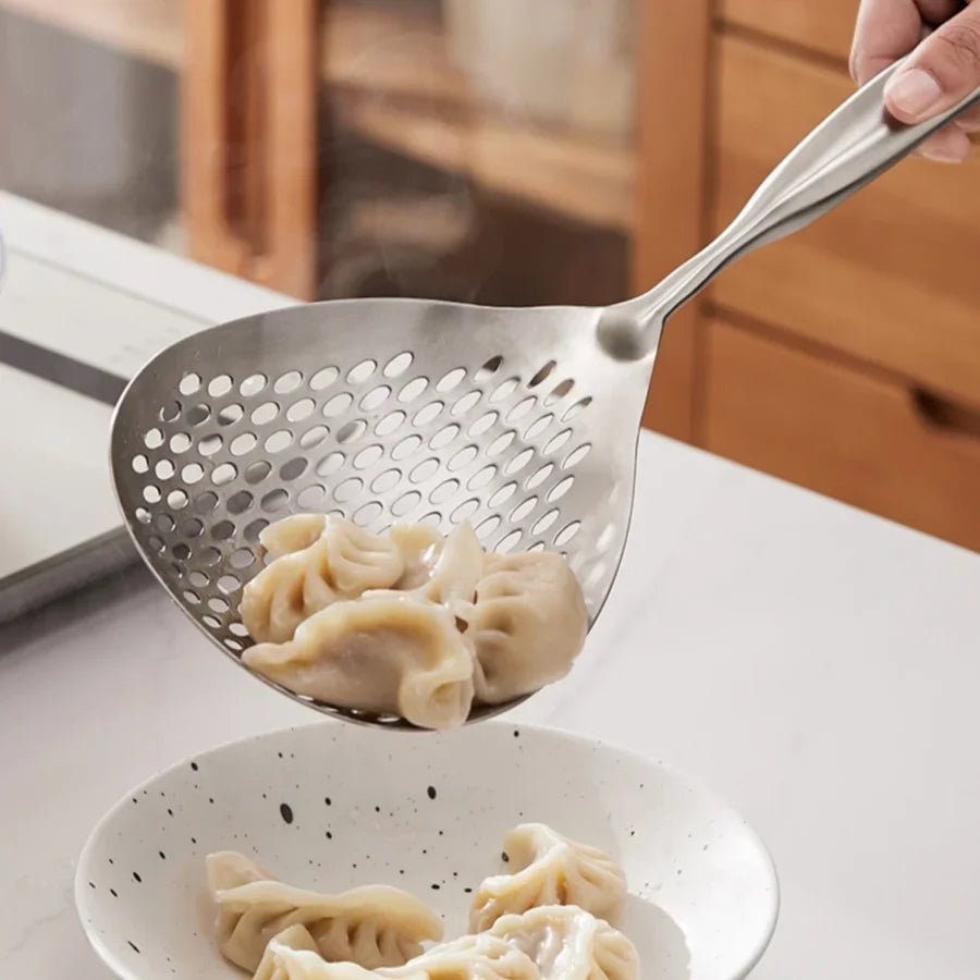Large Stainless Steel Colander Skimmer Spoon - Heavy Duty Strainer