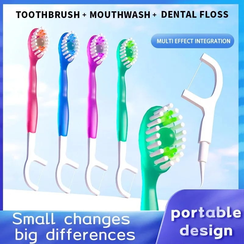 3-in-1 Portable Travel Toothbrush Set with Bursting Beads & Floss