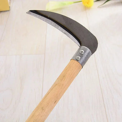 Long Handle Agricultural Sickle - Steel Blade Grass Cutting Tool