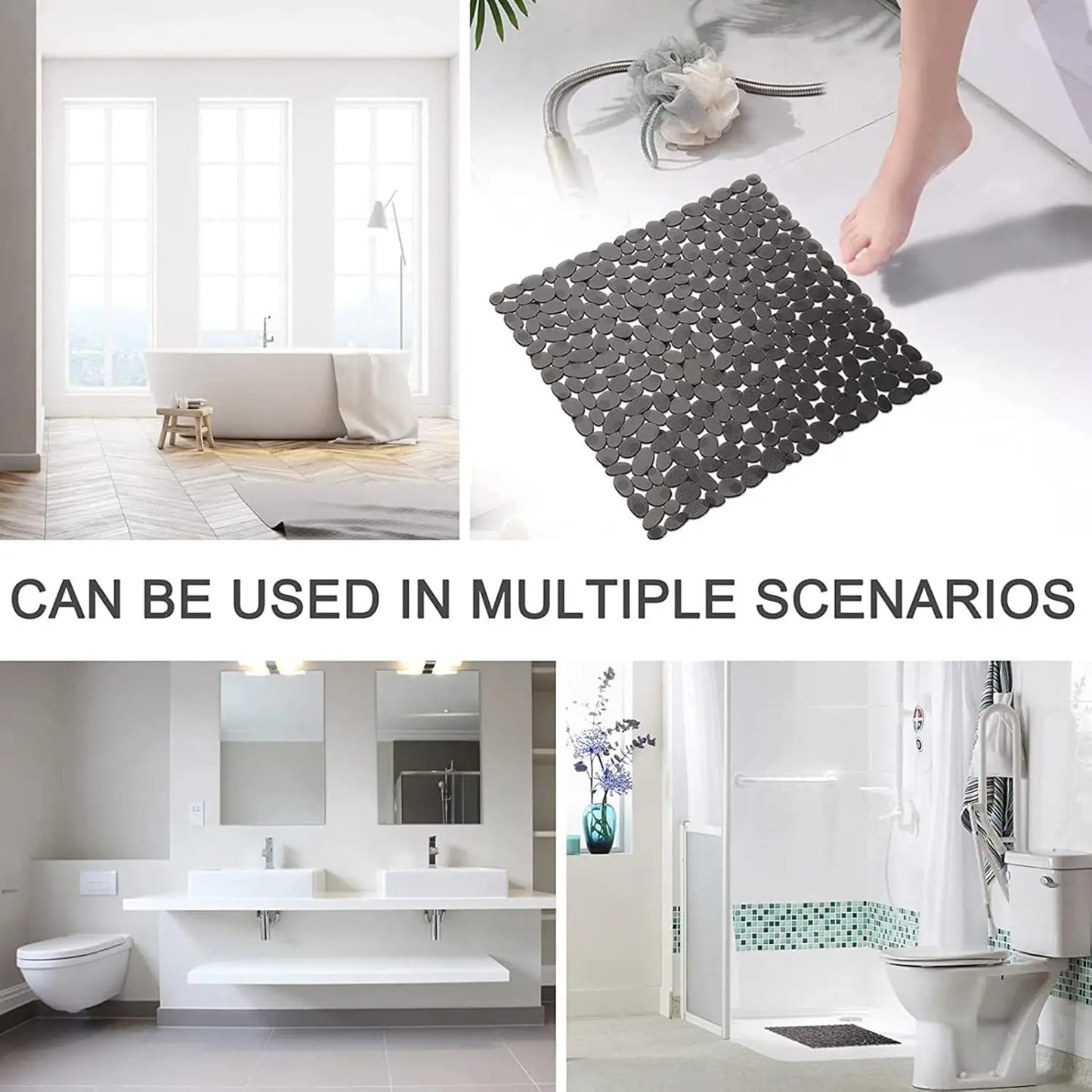 Square Non Slip Shower Mat 53x52cm Suction Cups Drain Holes Bath
