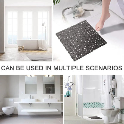 Square Non Slip Shower Mat 53x52cm Suction Cups Drain Holes Bath