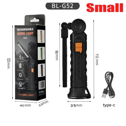 USB Rechargeable COB LED Work Light Magnetic Portable Camping Torch