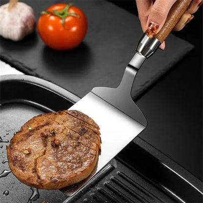 Stainless Steel BBQ Spatula Wooden Handle - Grill Turner Flipper